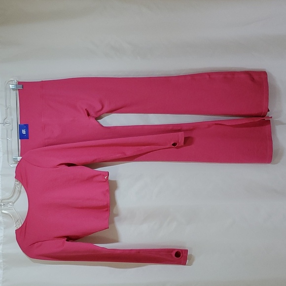 JoyLab Women's Wear 2 Ways Long Sleeve Cropped Top & Flare Leggings ~ Pink - Picture 8 of 16